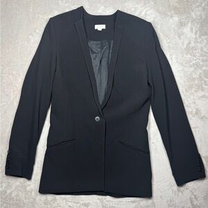 Witchery Black Slim Collar V Neck Single Button Closure Minimalist Blazer Size 8